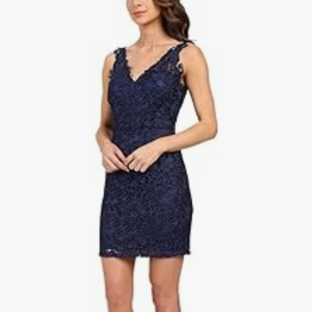 Aidan Mattox Women's V-Neck Sleeveless Lace Navy blue Cocktail Dress Size 0 - Picture 2 of 14